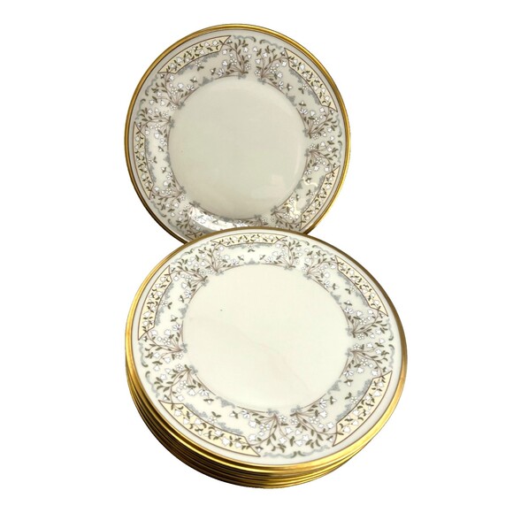 Vtg LENOX Meadow Song 6pc Set 8" Salad Plates Floral Gold Rim Porcelain USA Made - Picture 2 of 9